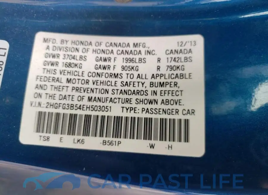 2HGFG3B54EH503051# 13