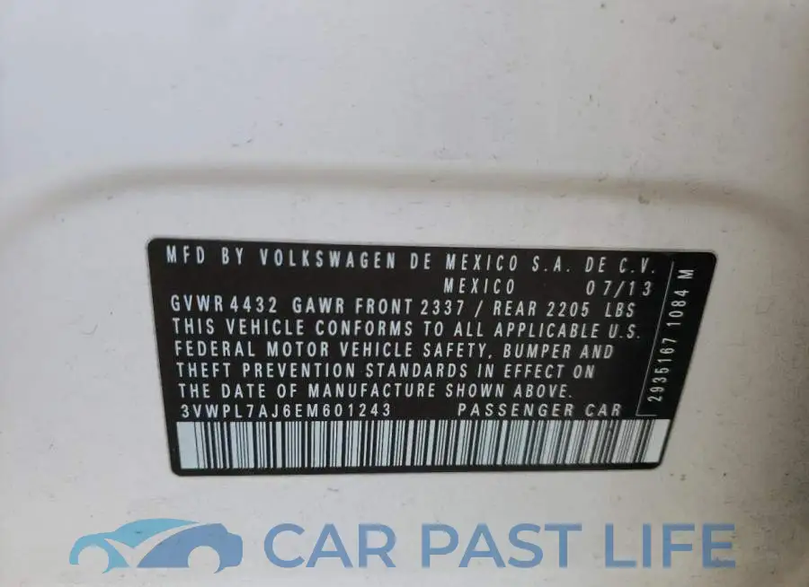3VWPL7AJ6EM601243# 12