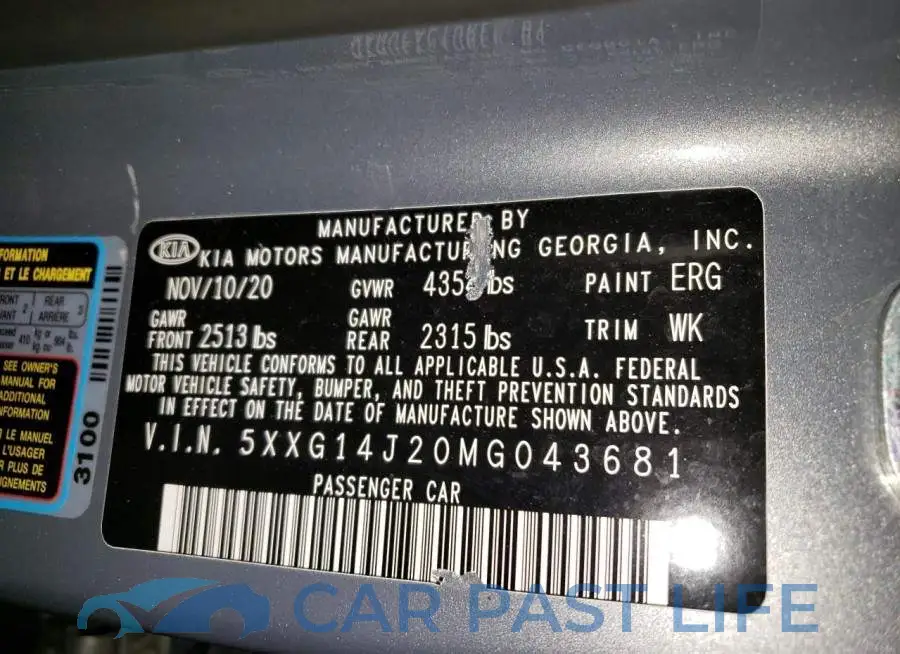 5XXG14J20MG043681# 12
