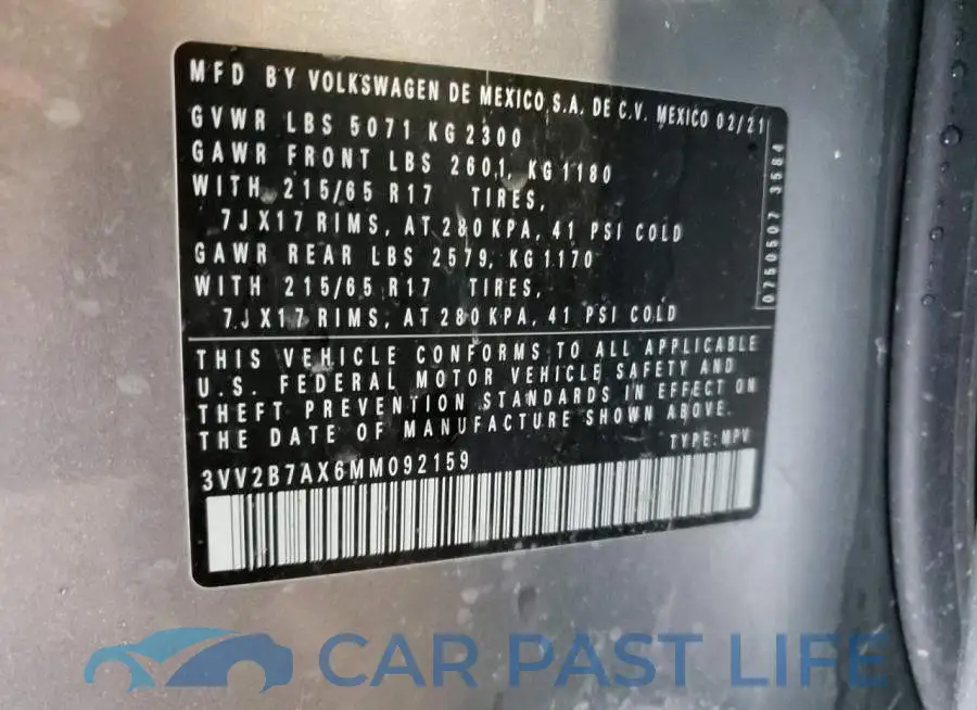 3VV2B7AX6MM092159# 12