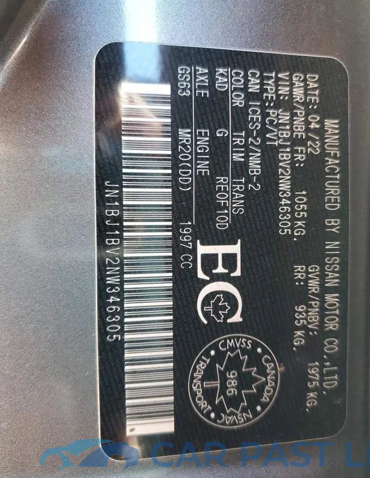 JN1BJ1BV2NW346305# 14
