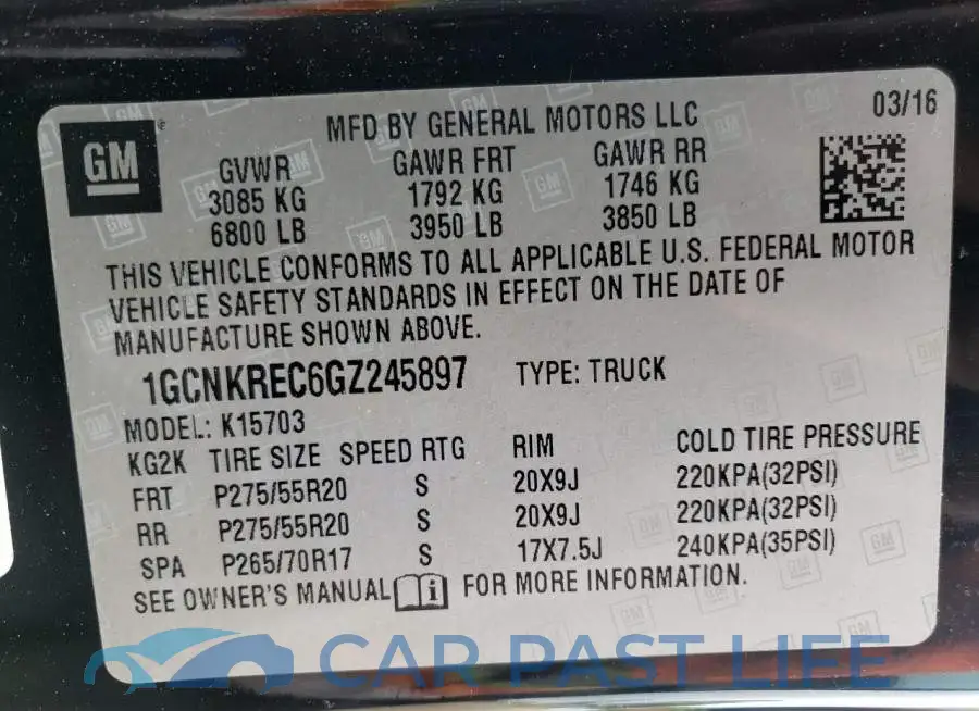 1GCNKREC6GZ245897# 12