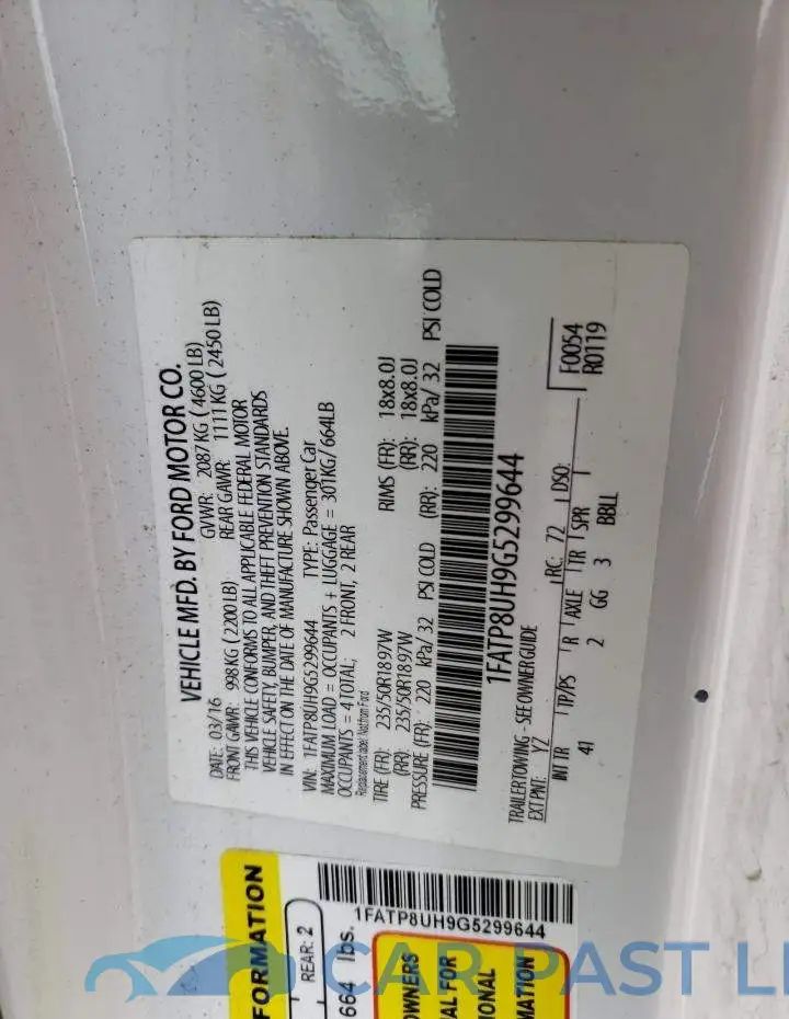 1FATP8UH9G5299644# 13