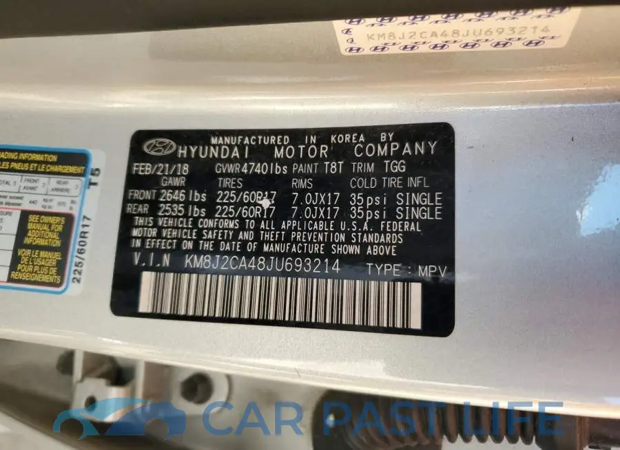 KM8J2CA48JU693214# 12