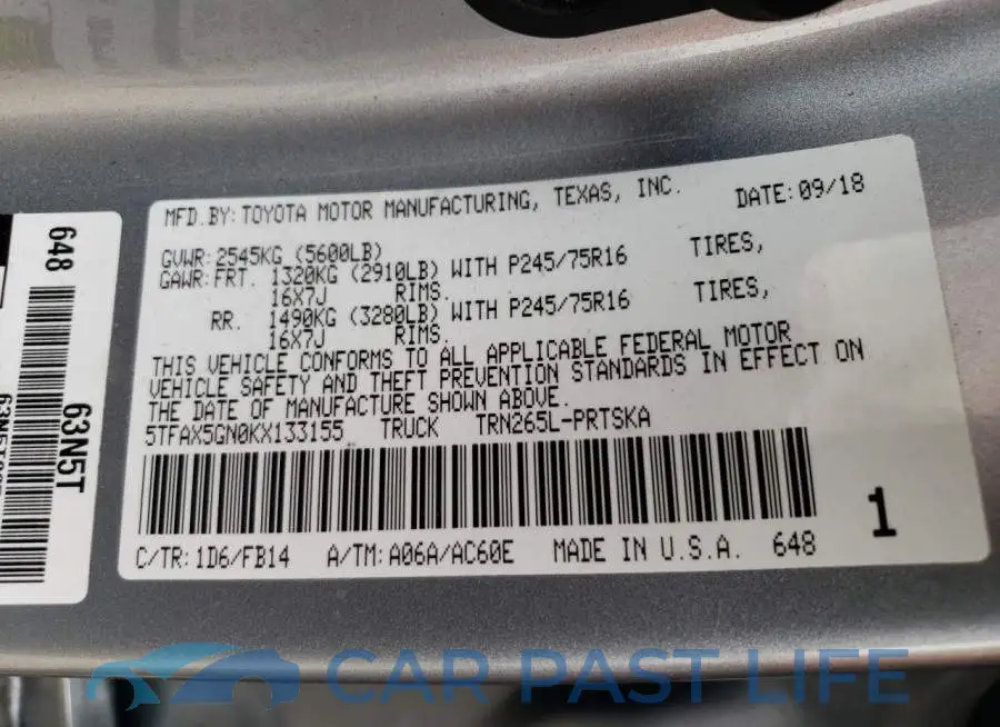 5TFAX5GN0KX133155# 12