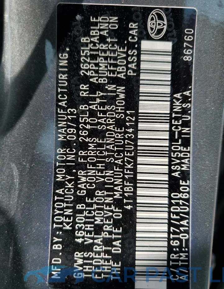 4T1BF1FK7EU734121# 12