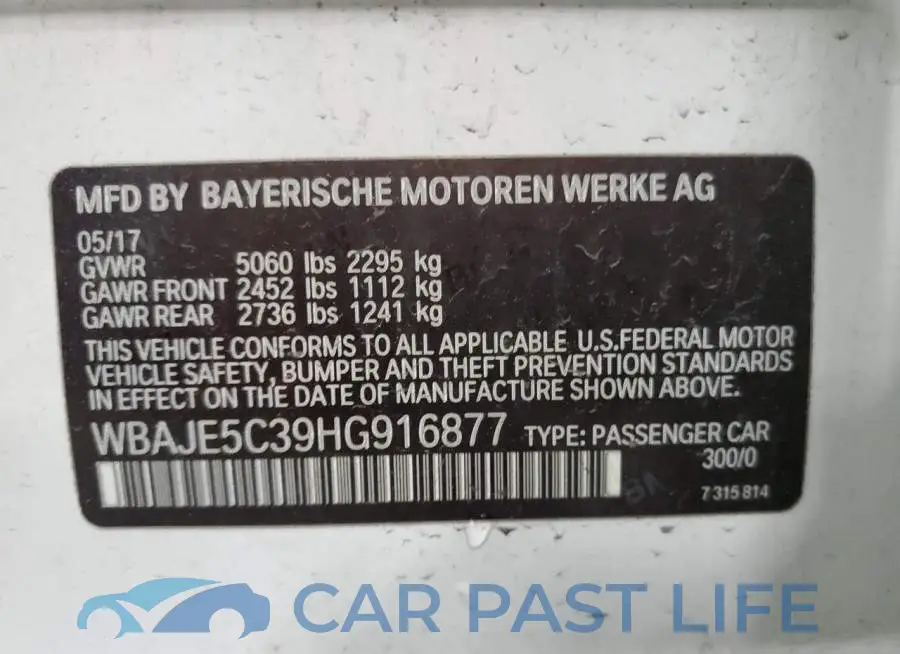 WBAJE5C39HG916877# 12