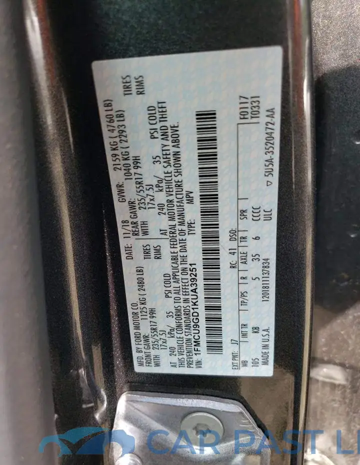 1FMCU9GD1KUA39251# 13