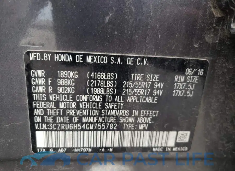 3CZRU6H54GM755782# 12