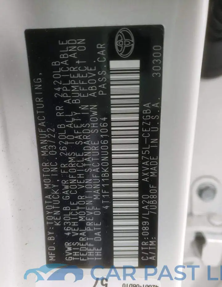 4T1F11BK0NU061064# 12