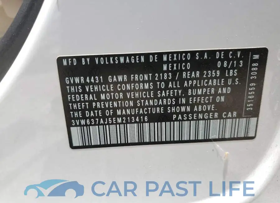 3VW637AJ5EM213416# 12