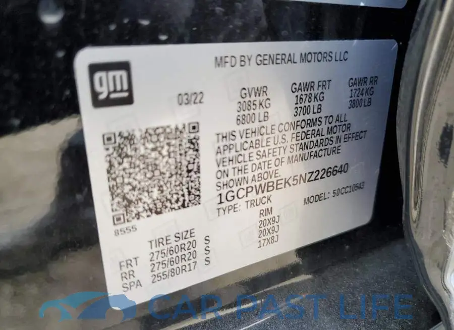 1GCPWBEK5NZ226640# 13
