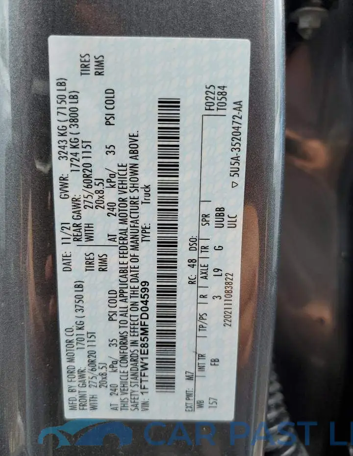 1FTFW1E85MFD04599# 12
