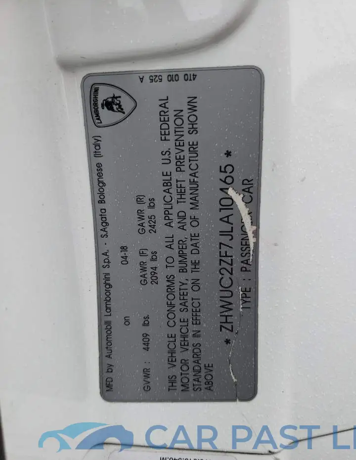 ZHWUC2ZF7JLA10465# 12