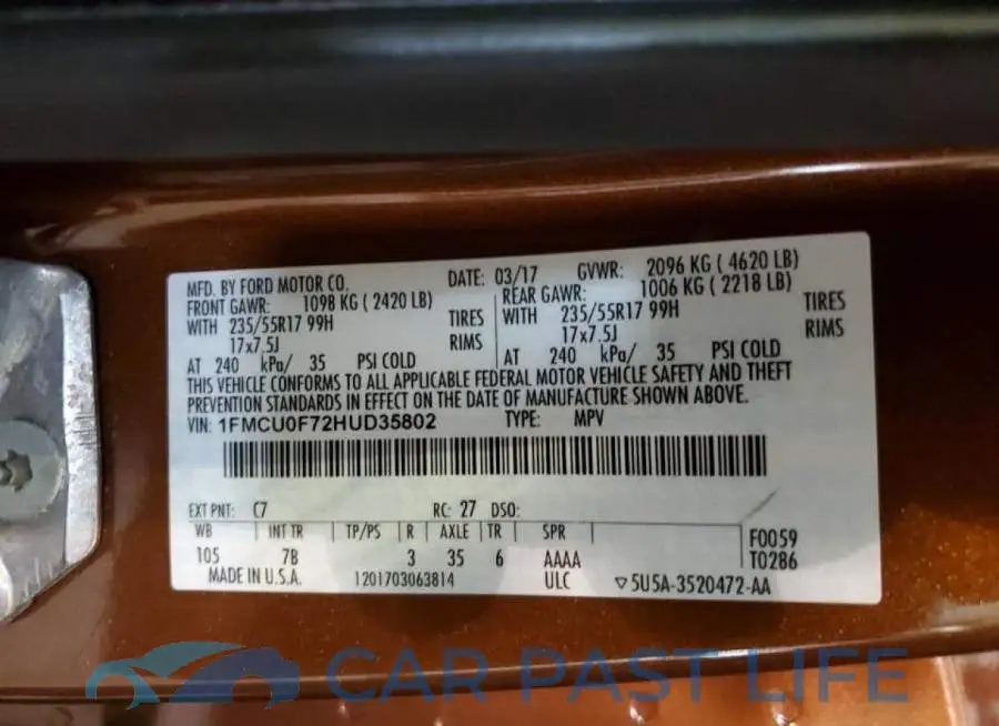 1FMCU0F72HUD35802# 13