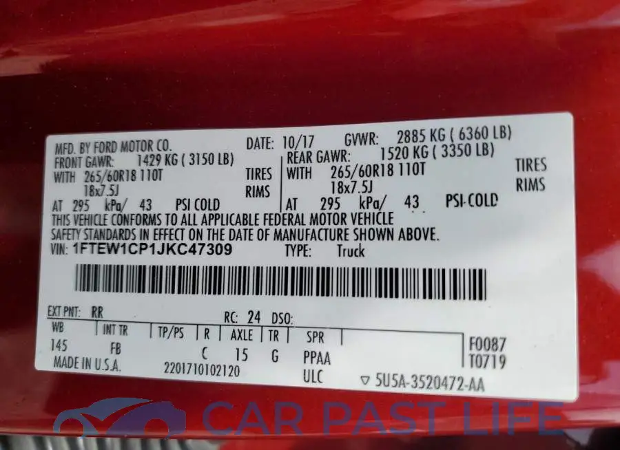 1FTEW1CP1JKC47309# 12
