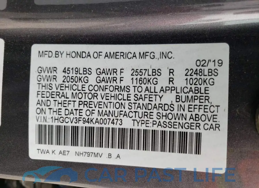 1HGCV3F94KA007473# 13