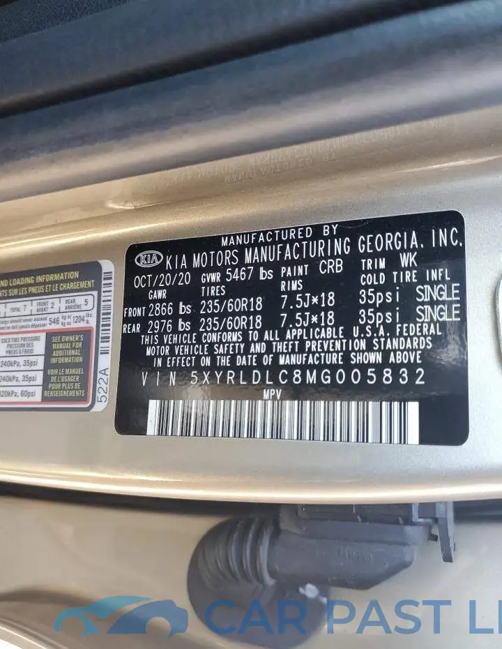 5XYRLDLC8MG005832# 13