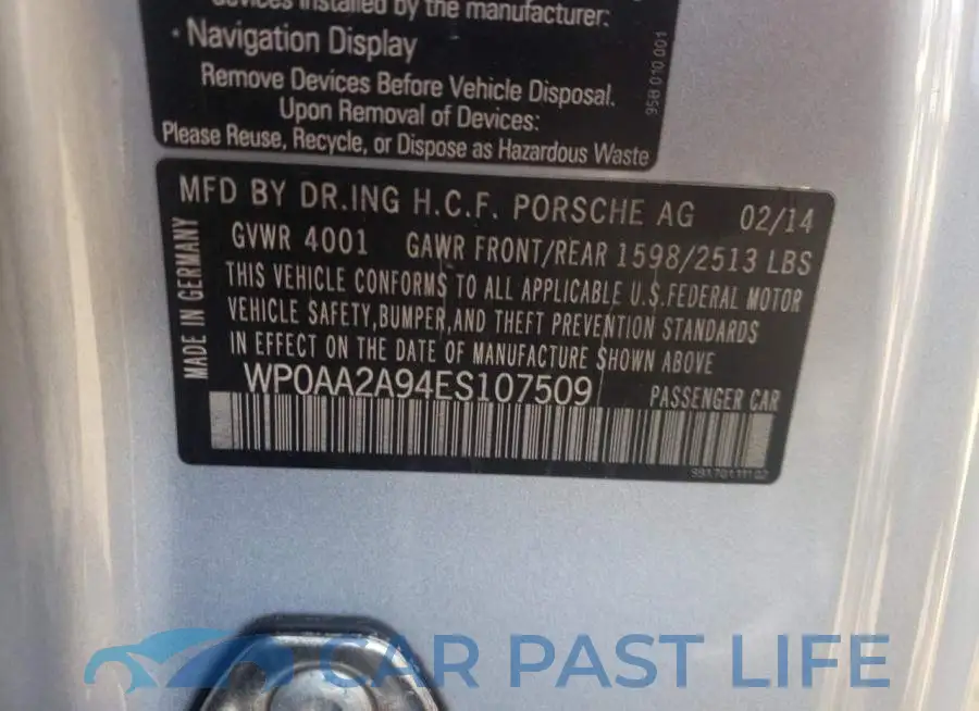 WP0AA2A94ES107509# 12