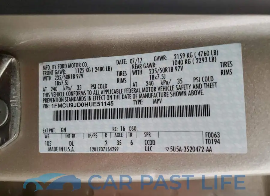 1FMCU9JD0HUE51145# 13