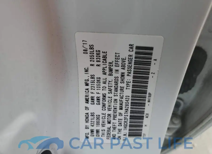 1HGCR2F57HA285420# 12