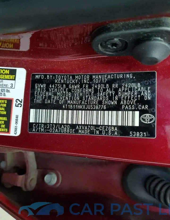 4T1B11HKXJU538776# 12