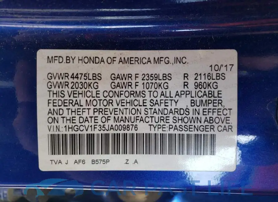 1HGCV1F35JA009876# 12