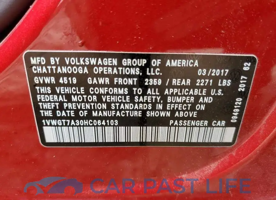 1VWGT7A30HC064103# 13