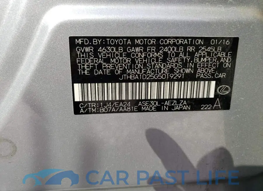JTHBA1D25G5019291# 13