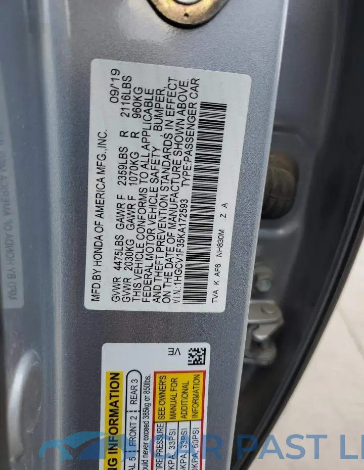 1HGCV1F35KA172593# 12