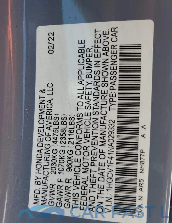 1HGCV1F41NA029332# 12