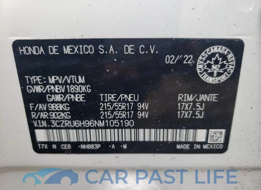 3CZRU6H96NM105190# 12