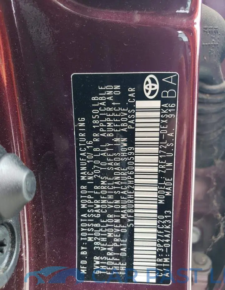 5YFBURHE2HP600599# 12