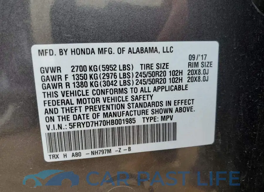 5FRYD7H70HB001985# 14