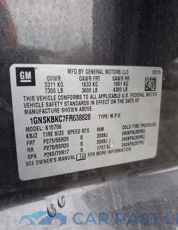 1GNSKBKC7FR638828# 14