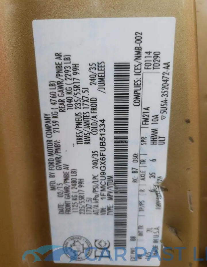 1FMCU9GX6FUB51334# 13