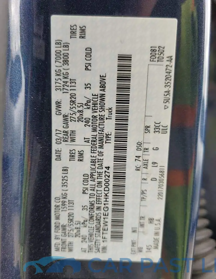 1FTEW1EG1HKD00274# 13