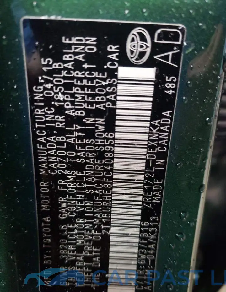 2T1BURHE8FC408956# 12