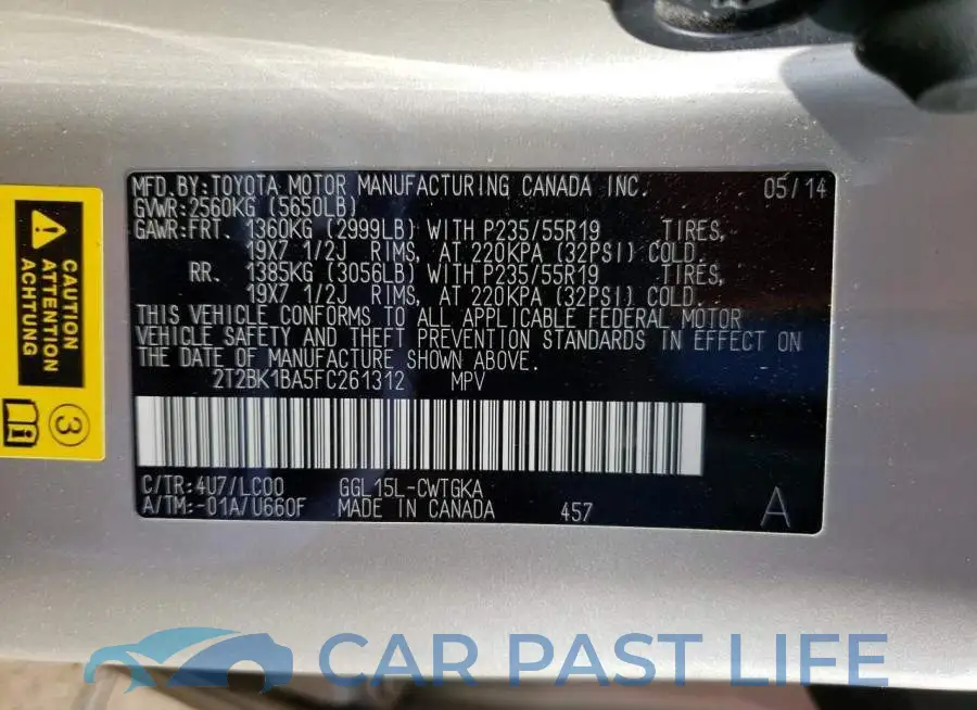2T2BK1BA5FC261312# 12