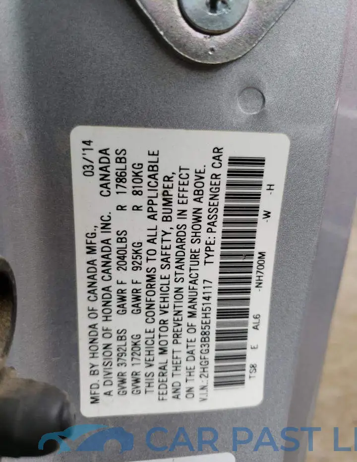 2HGFG3B85EH514117# 12