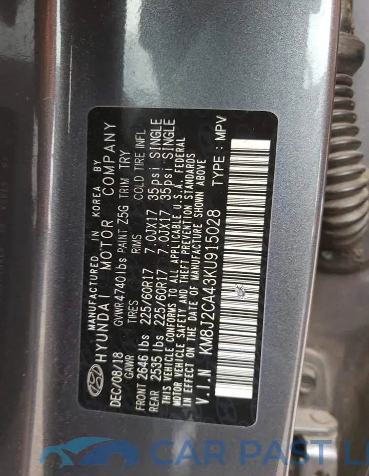KM8J2CA43KU915028# 13