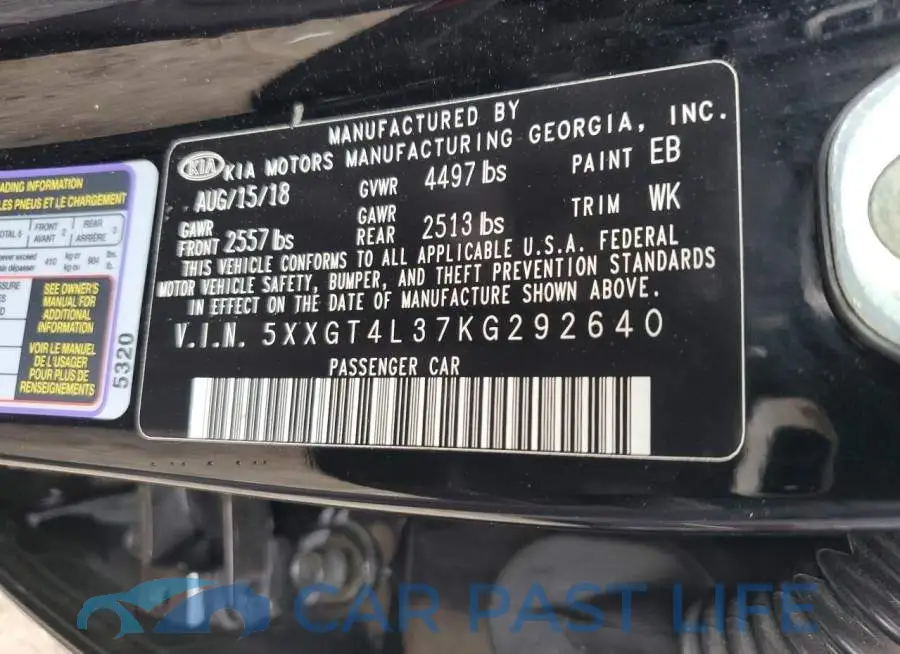 5XXGT4L37KG292640# 12