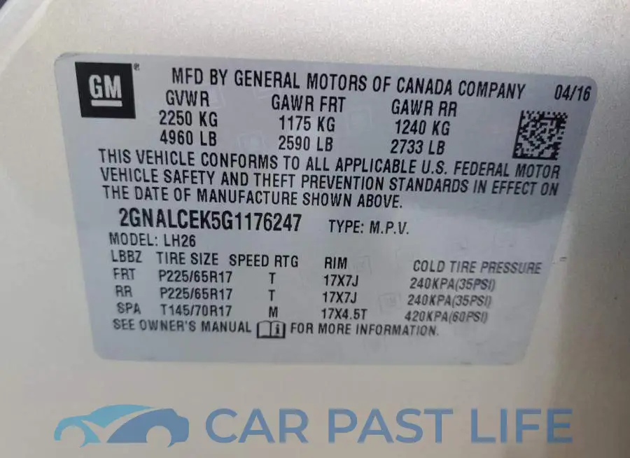 2GNALCEK5G1176247# 13