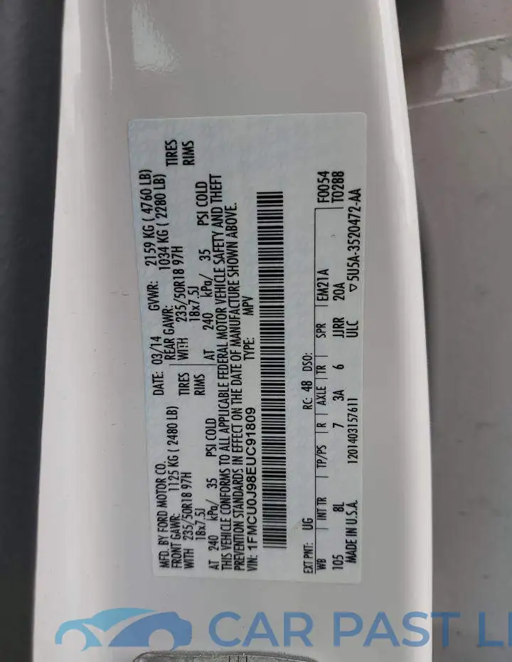 1FMCU0J98EUC91809# 12