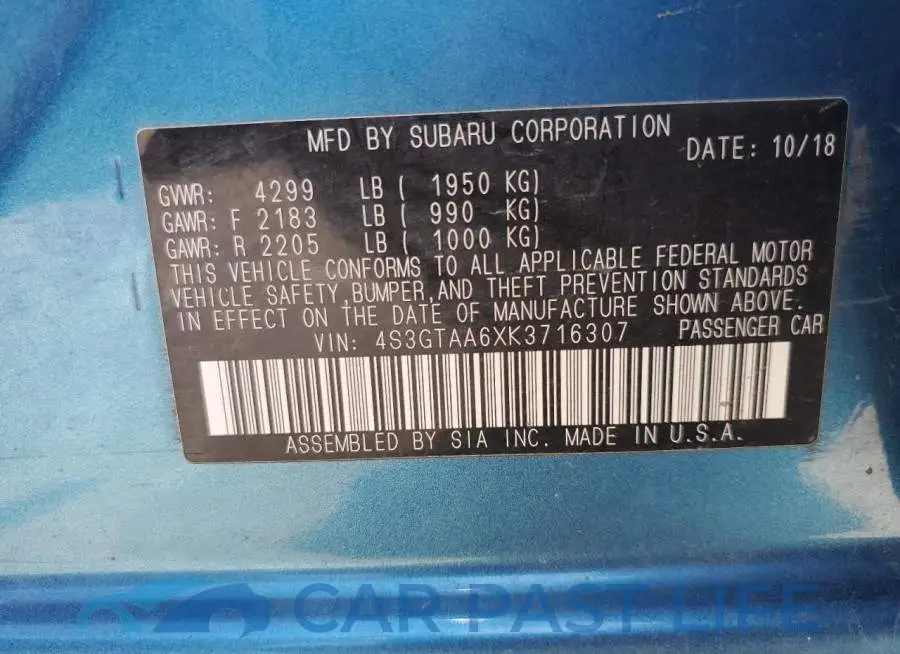 4S3GTAA6XK3716307# 12
