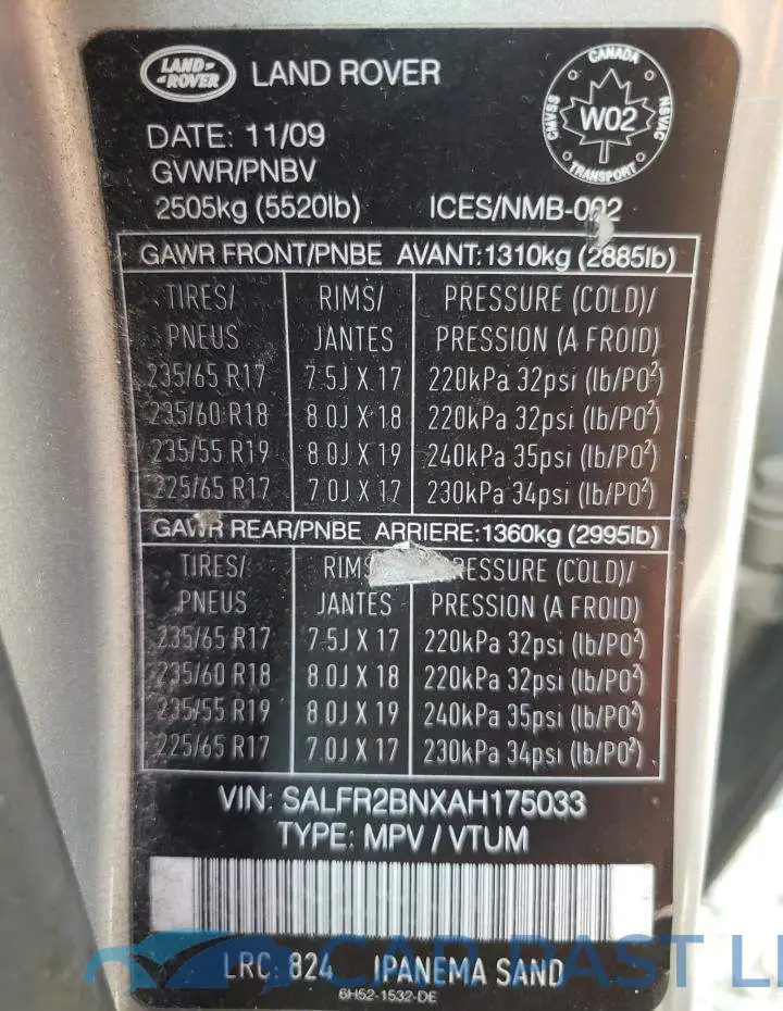 SALFR2BNXAH175033# 13