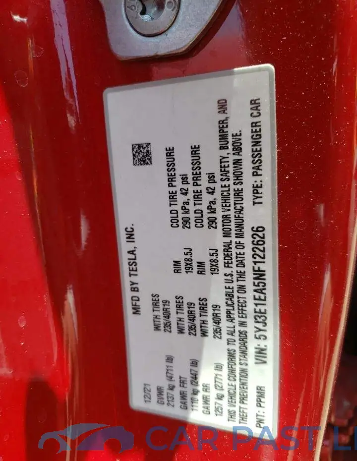 5YJ3E1EA5NF122626# 12