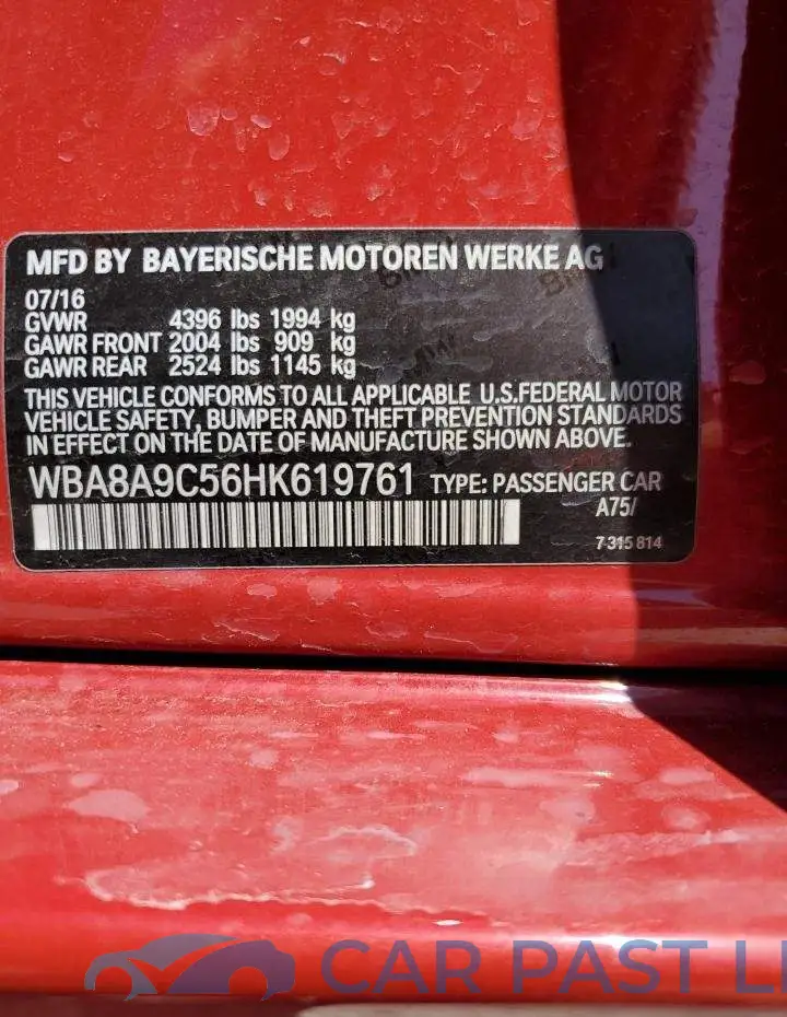 WBA8A9C56HK619761# 12
