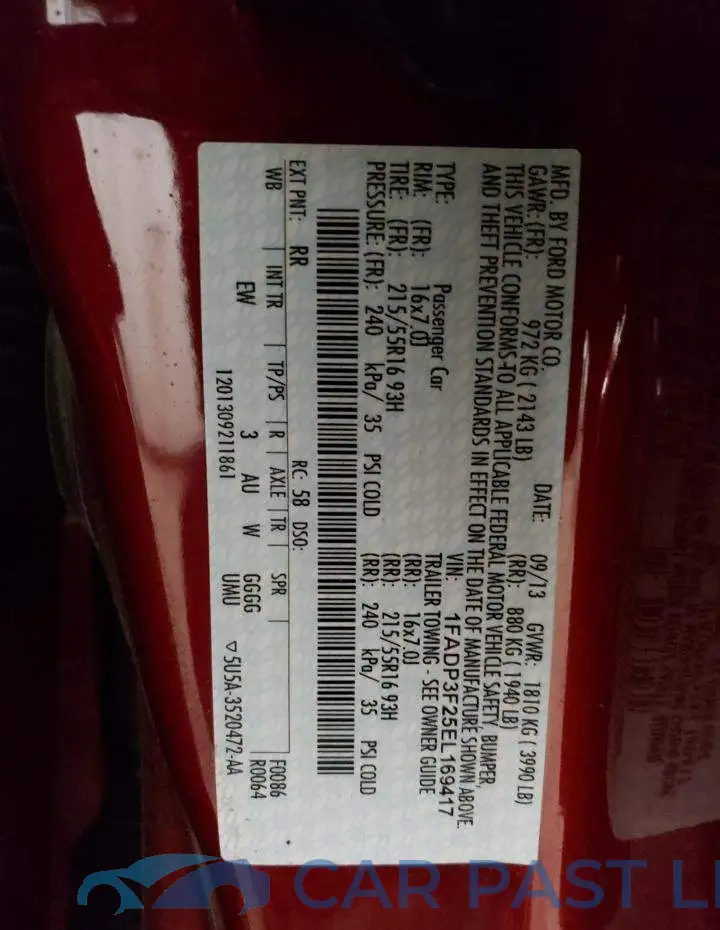 1FADP3F25EL169417# 12