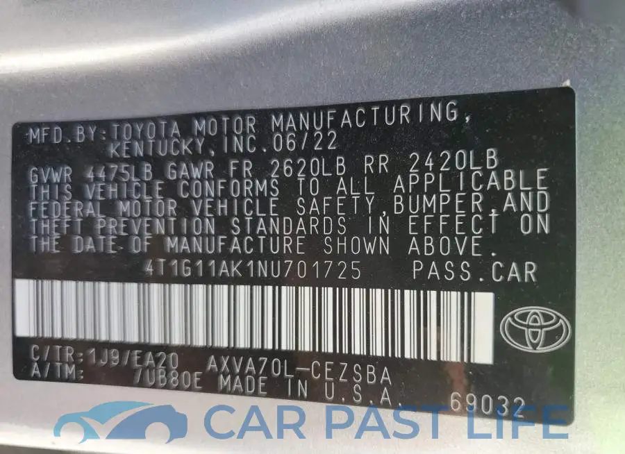 4T1G11AK1NU701725# 13